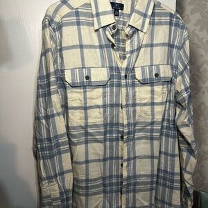 George Blue and Cream Plaid Casual Button Down Shirt